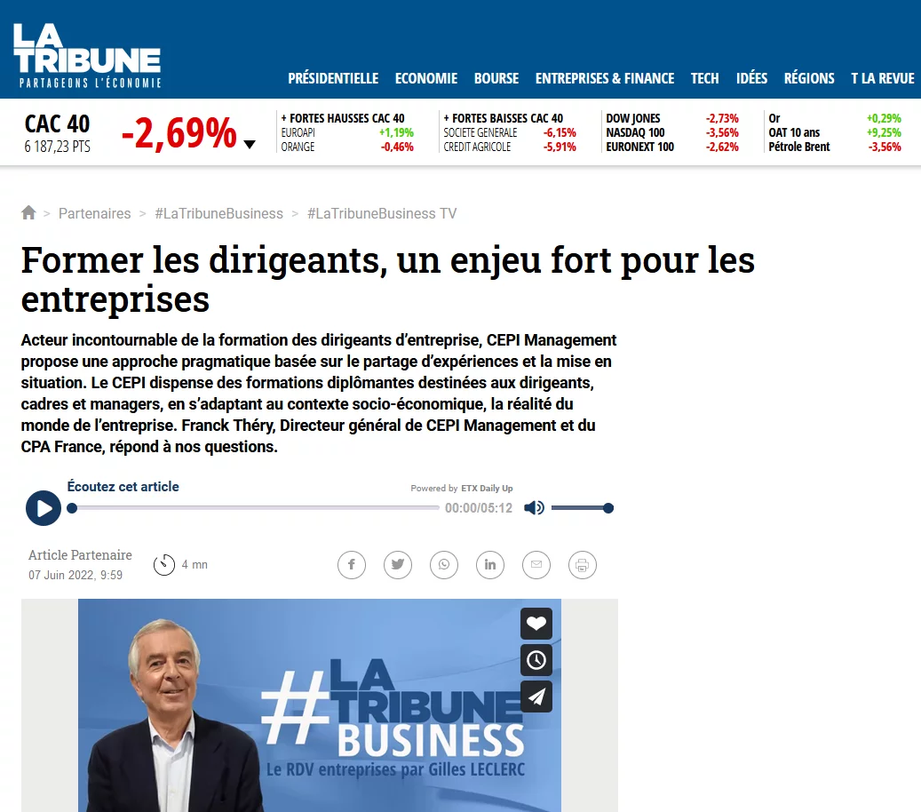 La Tribune Business – « Former les dirigeants, un enjeu fort pour les entreprises »